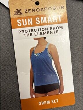 ZeroXposur Striped 2-Piece Tankini & Boy Shorts UPF 30+ Racerback Size S